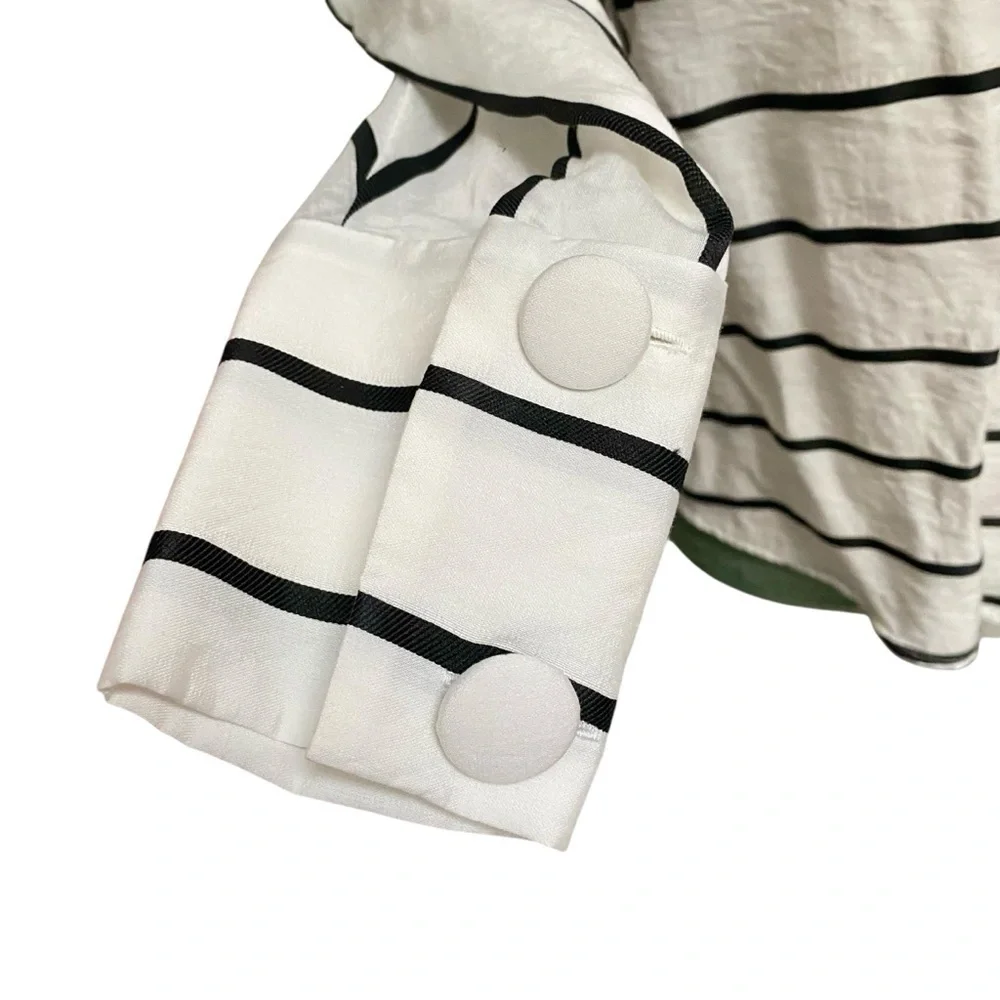 Zara Black White Striped Puff Sleeve Top XS Asymmetric Back